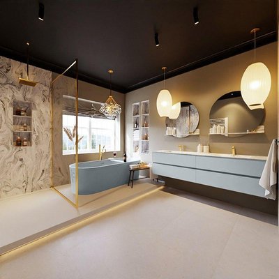 MONDIAZ VICA-DLUX Ensemble meuble de salle de bains - 200cm - meuble bas clay - 4 tiroirs - lavabo encastré cloud double - 2 trous de robinet - version hauteur 60cm - glace