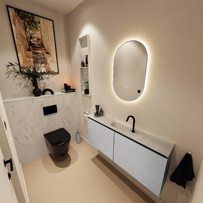 MONDIAZ TURE-DLUX Meuble toilette - 120cm - Plata - EDEN - vasque Opalo - position centrale - 1 trou de robinet