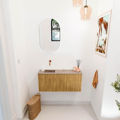 Mondiaz JOYA-DLUX 90cm toiletmeubel - kleur Oak - Wastafel FAYE positie Links Zonder kraangat kleur Arena.