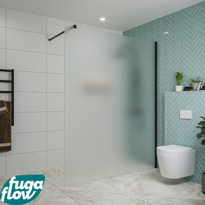 FugaFlow Eccelente Vetro douche à l'italienne salle de bain - 160x200cm - verre mat - bras mural - noir mat