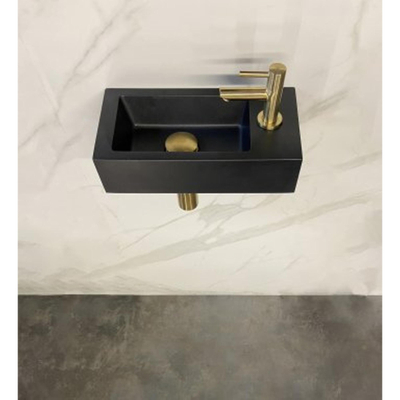 Wiesbaden Fonteinset Rhea S mini met fontein rechts quartz, kraan, sifon en afvoerplug geborsteld messing