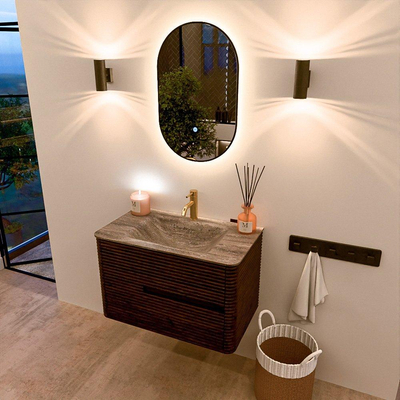 Mondiaz CIRO-DLUX Meuble de salle de bains - 80x45x50cm - Lavabo solid surface Oza - 1 vasque au centre - 1 trou de robinet - 2 tiroirs - Noyer