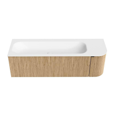 MONDIAZ KURVE meuble de salle de bains 145cm avec module 25 R couleur Oak avec 1 tiroir et 1 porte. Lavabo BIG LARGE gauche 1 trou de robinet Talc.