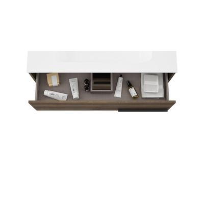 Saniclass Prime Essential Meuble sous lavabo - 100x55x46cm - 2 tiroirs - Poignée standard - MDF - noyer (bois)
