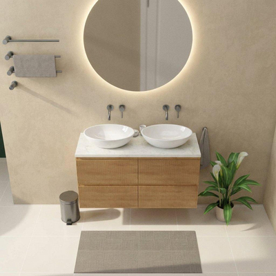 Saniclass Holz Atelier Ensemble meuble de salle de bains - 120x45x63cm - Plan vasque en marbre Dia poli (blanc) - sans trou de robinetterie - 2 tiroirs - chêne natural mat (bois)