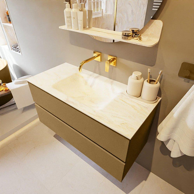 Mondiaz VICA-DLUX ensemble de meuble de salle de bain - 100cm - meuble sous-vasque oro - 2 tiroirs - lavabo encastré cloud milieu - sans trous de robinet - miroir modèle spot - version XL 60cm haut - ostra