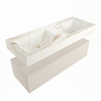 Mondiaz ALAN-DLUX Ensemble de meuble - 120cm - meuble Linen mat - 1 tiroir - Lavabo Cloud Frappe suspendu - vasque Gauche et droite - 0 trous de robinet