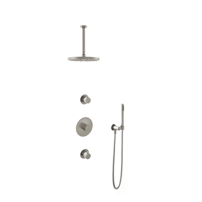 Hotbath Buddy IBS Ensemble de douche pluie - bras de plafond 30 cm - pomme de douche ronde 25 cm - douchette à main barre - nickel brossé
