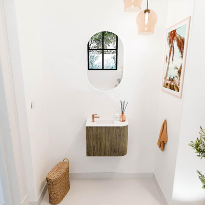 Mondiaz JOYA 51.6cm toiletmeubel - ronding rechts kleur Dusk - Wastafel FAYE positie Links 1 kraangat kleur Talc.