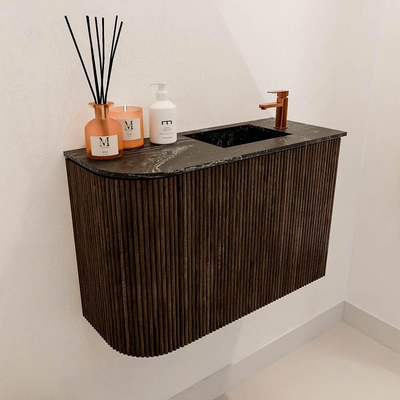 Mondiaz JOYA-DLUX 61.6cm toiletmeubel - ronding links kleur Walnut - Wastafel FAYE positie Rechts 1 kraangat kleur Lava.