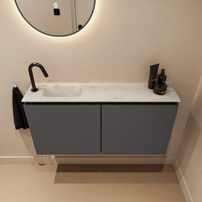 MONDIAZ TURE-DLUX meuble WC 100 cm Dark Grey. EDEN lavabo Opalo position gauche. Avec 1 trou de robinet.