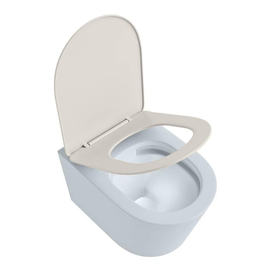 Mondiaz LAVIE hangtoilet – spoelrandloos – 36 x 53 cm – met softclose zitting – Clay (lichtblauw/grijs), zitting Linen (offwhite)
