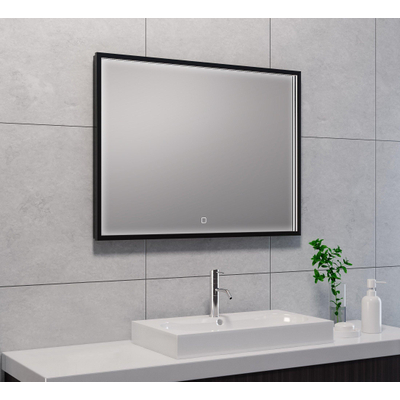 Wiesbaden Avi miroir rectangulaire avec LED, dimmable et chauffage miroir 80 x 60 cm noir mat