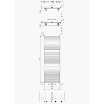 Plieger Florian Nxt Radiateur design double horizontal 171x60cm 1366W connexion au centre blanc
