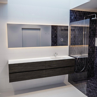 Mondiaz VICA ensemble de meuble de salle de bain - 200cm - meuble sous-vasque marron foncé - 4 tiroirs - lavabo cloud droite - 1 trou de robinet - miroir LED - version XL 60cm de haut