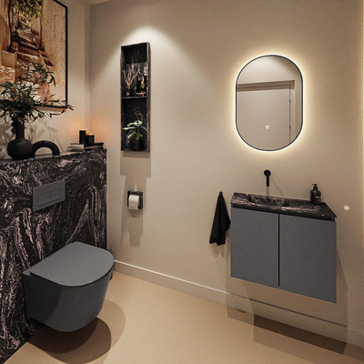 MONDIAZ TURE-DLUX Meuble toilette - 60cm - Dark Grey - EDEN - vasque Lava - position gauche - sans trou de robinet