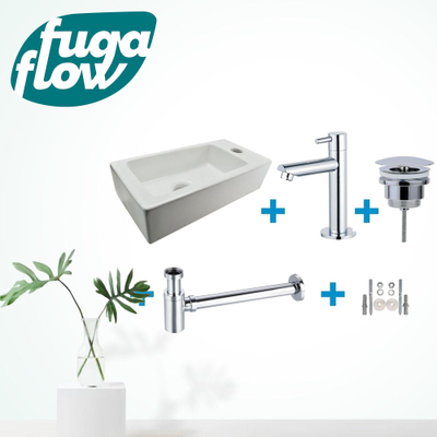 FugaFlow Eccelente Sobrado Pack Lave-mains - 1 trou de robinet - droite - robinet Noir mat - Blanc