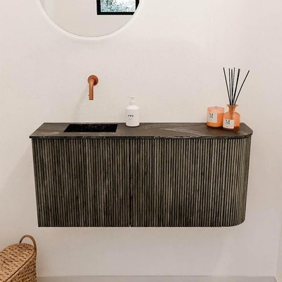 Mondiaz JOYA-DLUX 91.6cm toiletmeubel - ronding rechts kleur Shadow - Wastafel FAYE positie Links Zonder kraangat kleur Lava.