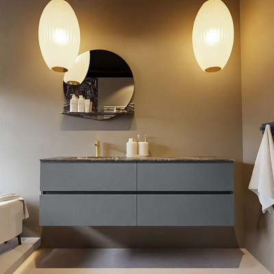 Mondiaz VICA-DLUX Ensemble de meuble de salle de bain - 150cm - meuble sous-vasque plata - 4 tiroirs - lavabo encastrée cloud gauche - 1 trou de robinet - version haute de 60cm - lave