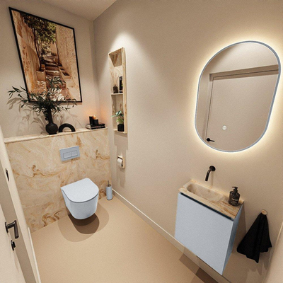 MONDIAZ TURE-DLUX Meuble toilette - 40cm - Clay - EDEN - vasque Frappe - position gauche - sans trou de robinet