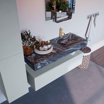 Mondiaz ALAN-DLUX Ensemble de meuble - 120cm - meuble Clay mat - 1 tiroir - Lavabo Cloud Lava suspendu - vasque Droite - 1 trou de robinet