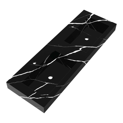 BRAUER Coral wastafel - 140x46x10cm - 2 wasbakken - 2 kraangaten - composiet - marmerlook - Nero Marquina