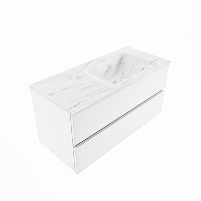 MONDIAZ VICA-DLUX Ensemble meuble de salle de bains - 100cm - meuble sous-vasque talc - 2 tiroirs - lavabo encastré cloud à droite - sans trous de robinet - version haute 60cm - opalo