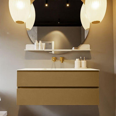 Mondiaz VICA-DLUX ensemble de meuble de salle de bain - 120cm - meuble sous-vasque oro - 2 tiroirs - lavabo encastré cloud milieu - sans trous de robinet - version haute de 60cm - opalo