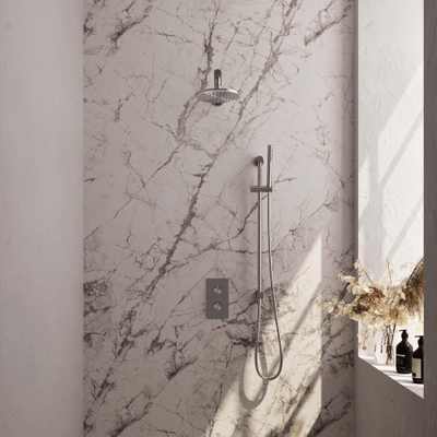 Brauer Brushed Edition Ensemble de douche de tête encastré - douche de tête 20cm - bouton lisse - douchette barre 1 jet - barre de douche - PVD - inox brossé