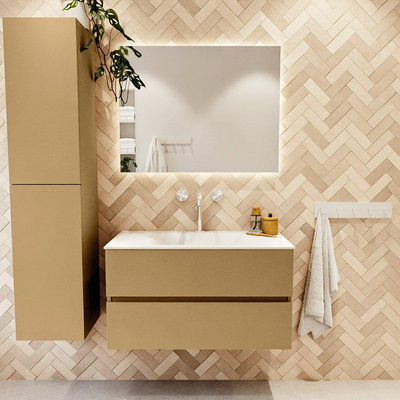 Mondiaz VICA ensemble de meuble de salle de bain - 90cm - meuble sous-vasque oro - 2 tiroirs - lavabo cloud milieu - 1 trou de robinet - version haute 60cm - talc