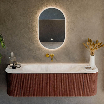 Mondiaz KURVE-DLUX Badkamermeubelset - 150x46x40cm - 1 lade - 2 deuren - wastafel solid surface - midden - zonder kraangat - Ruby