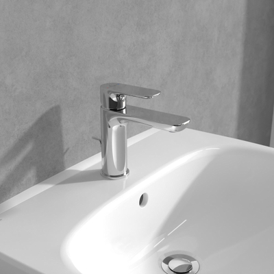 Villeroy & Boch O.novo 1 greeps wastafelkraan - met cool start functie - met waste - hoogglans chroom