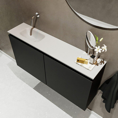 MONDIAZ TURE Toiletmeubel 100x23x50cm met 0 kraangaten 2 deuren urban mat Wastafel Eden links Solid Surface Wit