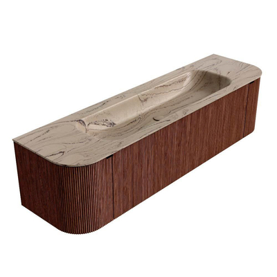 MONDIAZ KURVE-DLUX Meuble de salle de bains 170cm arrondi Gauche + Droite couleur Ruby avec 1 tiroir et 2 portes. Lavabo BIG LARGE Central sans trou de robinet Arena.