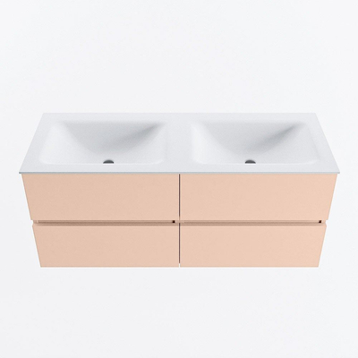 MONDIAZ VICA Badkamermeubelset - 120cm - onderkast rosee - 4 lades - wastafel cloud dubbel - 2 kraangaten - 60cm hoge versie - talc