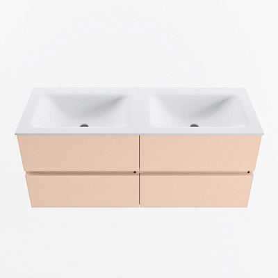 MONDIAZ VICA Ensemble meuble de salle de bains - 120cm - sous-meuble rosee - 4 tiroirs - lavabo cloud double - 2 trous de robinet - version haute 60cm - talc