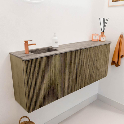 Mondiaz JOYA-DLUX Meuble de salle de bains 111.6cm - arrondi droit couleur Dusk - Vasque FAYE position Gauche 1 trou de robinet couleur Oza