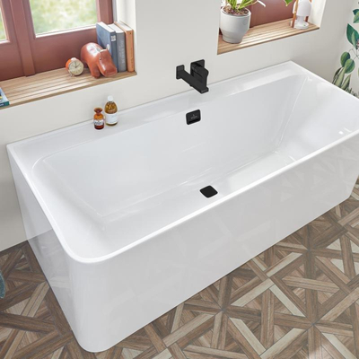 Villeroy & Boch Collaro half - vrijstaand half - vrijstaand bad - 180x80cm rechthoek overloop mat zwart Acryl - glans wit