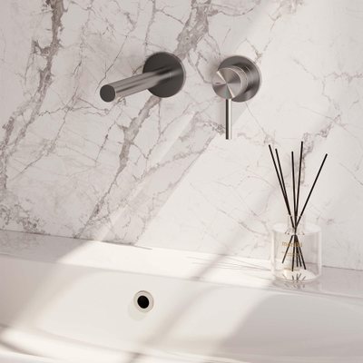 Brauer Brushed Carving Mitigeur de lavabo encastré - bec droit à gauche - poignée longue et fine carving - modèle A 1 - PVD - inox brossé