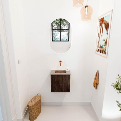 Mondiaz JOYA-DLUX 40cm toiletmeubel - kleur Walnut - Wastafel FAYE positie Midden Zonder kraangat kleur Arena.