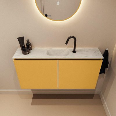 MONDIAZ TURE-DLUX Meuble toilette - 100cm - Ocher - EDEN - vasque Opalo - position centrale - 1 trou de robinet