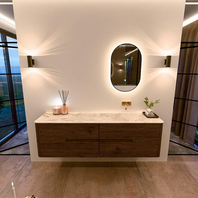 Mondiaz CIRO-DLUX Badkamermeubelset - 170x45x50cm - Solid surface wastafel Frappe - 1 wasbak Rechts - zonder kraangaten - 4 lades - Dusk