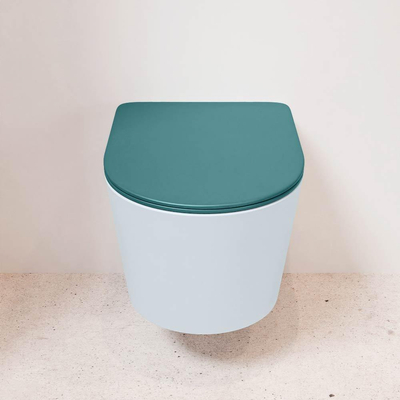Mondiaz LAVIE WC suspendu – sans bride – 36 x 53 cm – avec abattant softclose – Clay (bleu clair/gris), abattant Smag (vert)