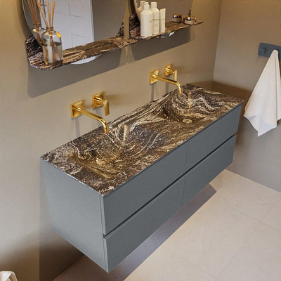 Mondiaz VICA-DLUX ensemble de meuble de salle de bain - 130cm - meuble sous-vasque plata - 4 tiroirs - lavabo encastrée cloud double - sans trous de robinet - version haute de 60cm - lave