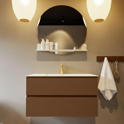 Mondiaz VICA-DLUX Ensemble de meuble de salle de bain - 90cm - meuble sous-vasque repos - 2 tiroirs - lavabo encastrée cloud milieu - 1 trou de robinet - version haute de 60cm - opalo