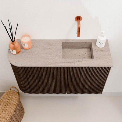 Mondiaz JOYA-DLUX 71.6cm meuble de salle de bains - arrondi gauche couleur Walnut - Vasque FAYE position Droite Sans trou de robinet couleur Saba.