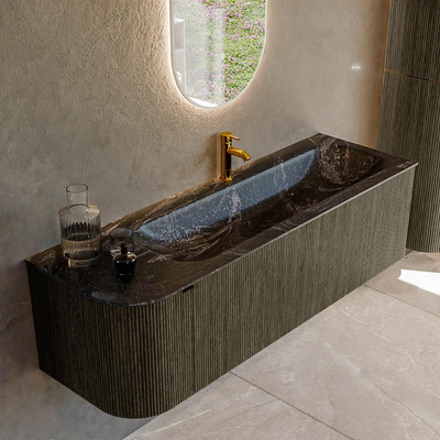 Mondiaz KURVE-DLUX Badkamermeubelset - 145x46x40cm - 1 lade - 1 deur - wastafel solid surface - rechts - 1 kraangat - Shadow