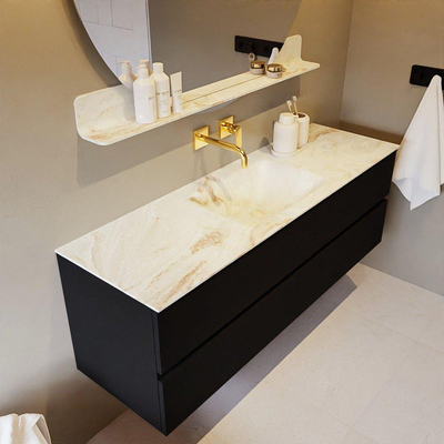 MONDIAZ VICA-DLUX Ensemble meuble de salle de bains - 150cm - meuble bas Urban - 2 tiroirs - vasque encastrée Cloud centrale - sans trous de robinet - version haute 60cm - Frappe