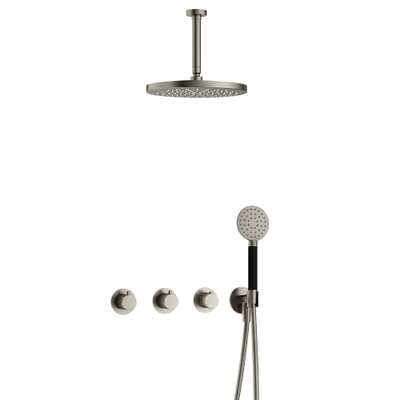 Hotbath Cobber IBS70 Regendoucheset - inbouw - 15cm plafondarm - 30cm ronde hoofddouche - 3 standen handdouche - geborsteld nikkel (RVS)