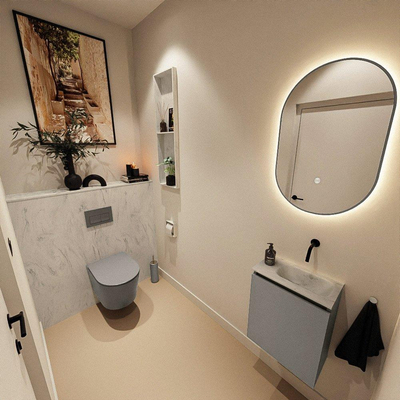 MONDIAZ TURE-DLUX Meuble de toilettes 40 cm Smoke. Lavabo EDEN Opalo position droite. Sans trou de robinet.